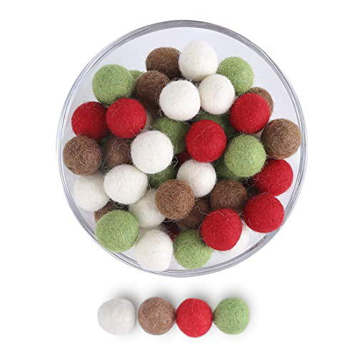 Christmas DIY Decor 100% Natural Wool Felt Balls Beads 2cm 50pcs Red Green White Elk Color 